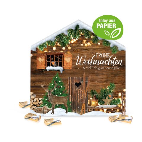 Adventskalender Weihnachtshaus "Exklusiv" mit Lindt Schokolade, Inlay aus Papier