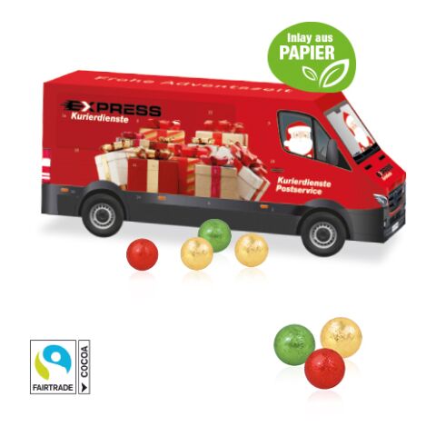 3D Adventskalender &quot;Transporter&quot; Mit Papier-Inlay bunt | 4C Digital-/Offsetdruck | Fairtrade® Schokolade