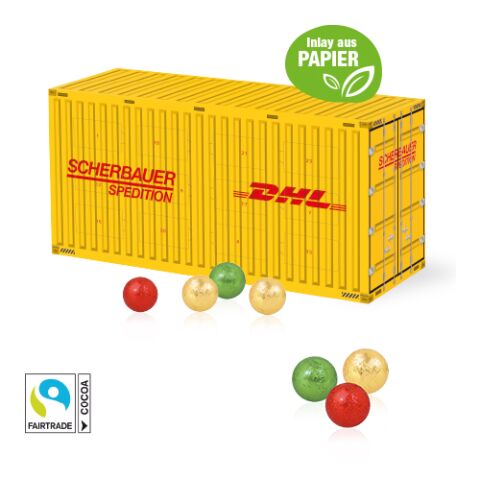 3D Adventskalender &quot;Container&quot; Mit Papier-Inlay bunt | 4C Digital-/Offsetdruck | Fairtrade® Schokolade