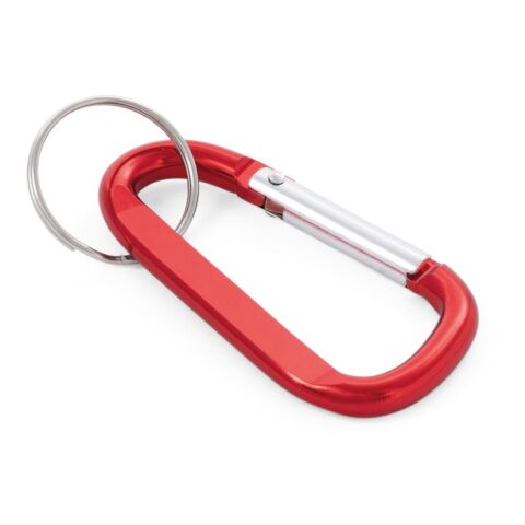 Werbeartikel MATTHEW Karabinerclip aus Aluminium mit flachem Veredelungsbereich inkl. Schlüsselring – Rot – mit Logo bedruckt