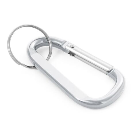 Werbeartikel MATTHEW Karabinerclip aus Aluminium mit flachem Veredelungsbereich inkl. Schlüsselring – Silber – mit Logo bedruckt