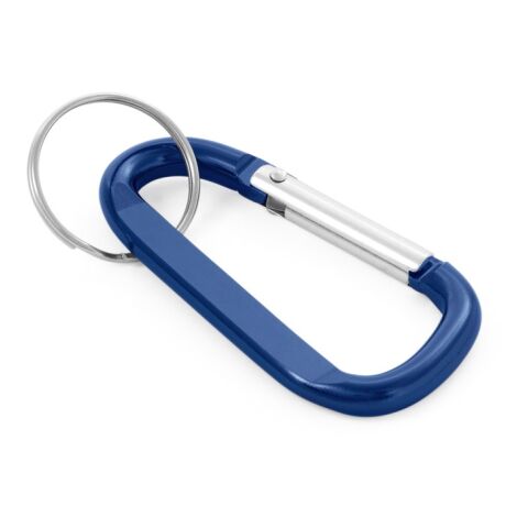 Werbeartikel MATTHEW Karabinerclip aus Aluminium mit flachem Veredelungsbereich inkl. Schlüsselring – Königsblau – mit Logo bedruckt