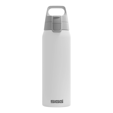 Werbeartikel SIGG Shield Therm ONE 750 ml Trinkflasche 90% recycelter Edelstahl 72h kalt Einhand-Verschluss isoliert – weiss – mit Logo bedruckt