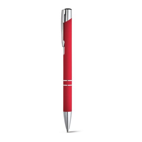 Werbeartikel BETA SOFT. Kugelschreiber aus Aluminium mit Gummifinish – Rot – mit Logo bedruckt