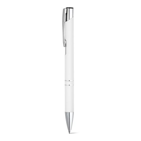 Werbeartikel BETA SOFT. Kugelschreiber aus Aluminium mit Gummifinish – Weiss – mit Logo bedruckt