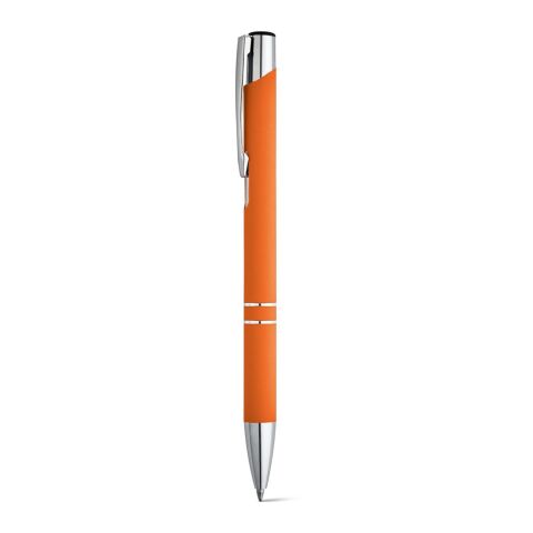 Werbeartikel BETA SOFT. Kugelschreiber aus Aluminium mit Gummifinish – Orange – mit Logo bedruckt