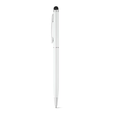 Werbeartikel ZOE BK. Kugelschreiber aus Aluminium mit Touchpen-Spitze – Weiss – mit Logo bedruckt