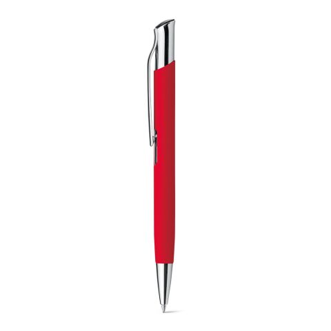 Werbeartikel OLAF SOFT. Kugelschreiber aus Aluminium und gummierter Oberfläche – Rot – mit Logo bedruckt