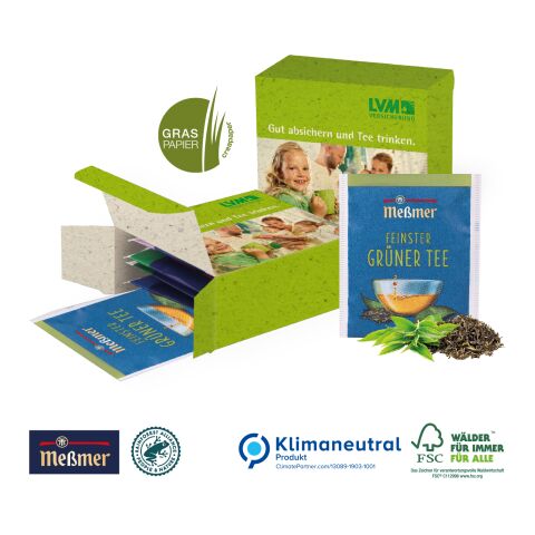 Premium-Tee in der Werbebox auf Graspapier, Klimaneutral, FSC® ohne Werbeanbringung