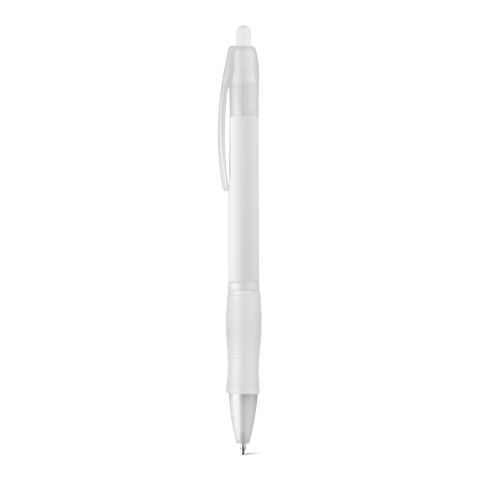 Werbeartikel SLIM. Rutschfester Kugelschreiber aus ABS mit Clip – Weiss – mit Logo bedruckt