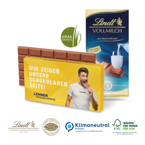Premium Schokolade von Lindt auf Graspapier, 100 g, Klimaneutral, FSC® ohne Werbeanbringung