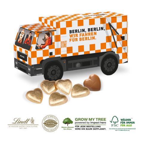 3D Präsent „Lkw” bunt | ohne Werbeanbringung | Lindt Herzen