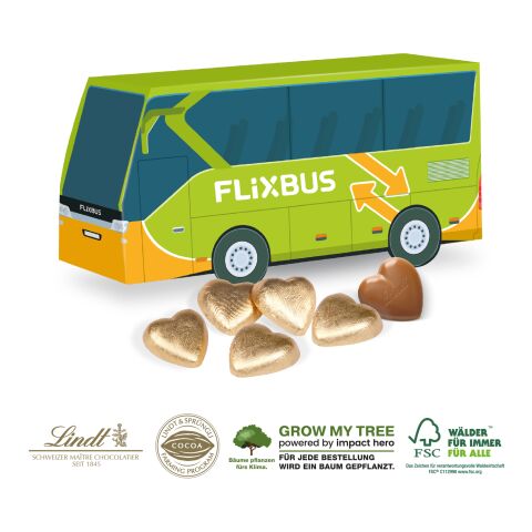 3D Präsent „Bus” bunt | ohne Werbeanbringung | Lindt Herzen