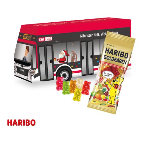 Nachhaltiger Werbeartikel 3D Präsent "Bus" – bunt – mit Logo bedruckt