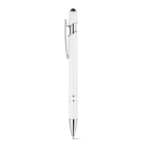 Werbeartikel NEIL. Kugelschreiber mit Gehäuse aus recyceltem Aluminium (100% rAL) und Touch-Pen Druckknopf – Weiss – mit Logo bedruckt