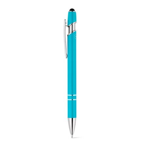 Werbeartikel NEIL. Kugelschreiber mit Gehäuse aus recyceltem Aluminium (100% rAL) und Touch-Pen Druckknopf – Hellblau – mit Logo bedruckt