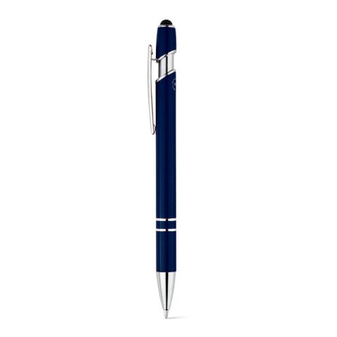 Werbeartikel NEIL. Kugelschreiber mit Gehäuse aus recyceltem Aluminium (100% rAL) und Touch-Pen Druckknopf – Dunkelblau – mit Logo bedruckt
