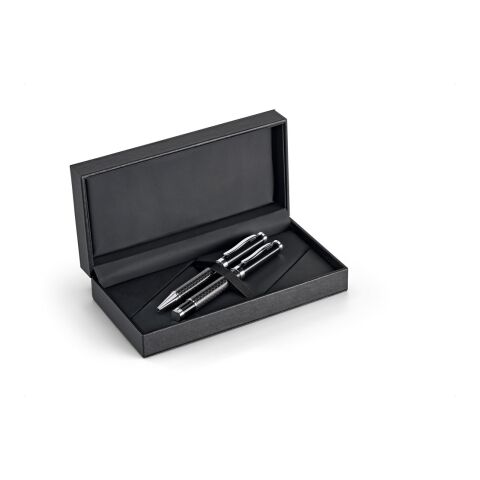 CHESS. Schreibset mit Tintenroller und Kugelschreiber aus Metall und Carbonfaser mit Drehmechanik