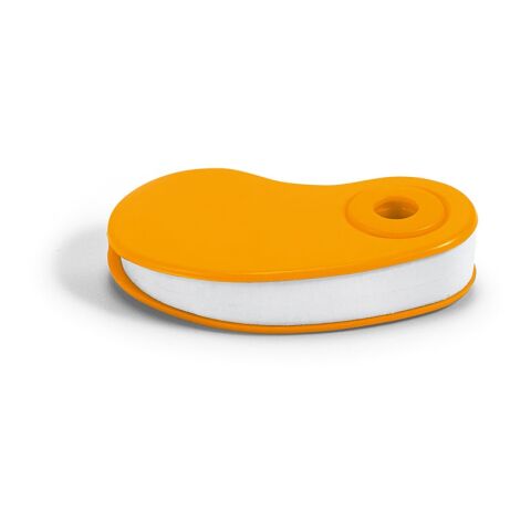 Werbeartikel SIZA. Weisses Radiergummi aus TPR mit farbiger PP-Schutzhülle – Orange – mit Logo bedruckt