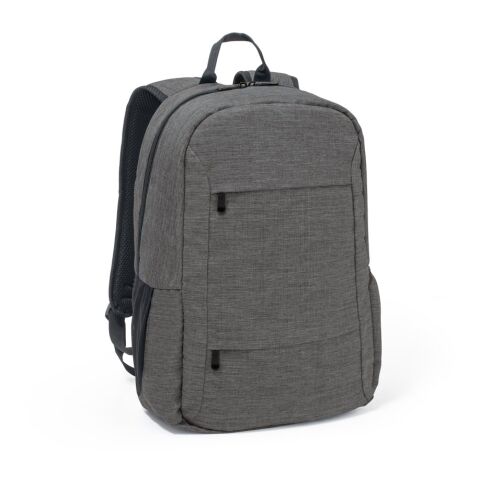 Werbeartikel BUSINESS. Laptop-Rucksack aus 300D recyceltes Polyester – Dunkelgrau – mit Logo bedruckt