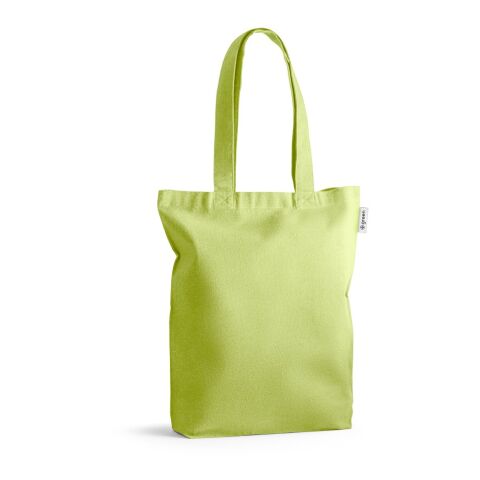 Nachhaltiger Werbeartikel MERIDA. Tragetasche (220 g/ m²) aus Baumwolle (50%), recycelter Baumwolle (30%) und polyester (20% rPET) – Hellgrün – mit