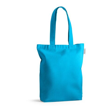 Nachhaltiger Werbeartikel MERIDA. Tragetasche (220 g/ m²) aus Baumwolle (50%), recycelter Baumwolle (30%) und polyester (20% rPET) – Hellblau – mit