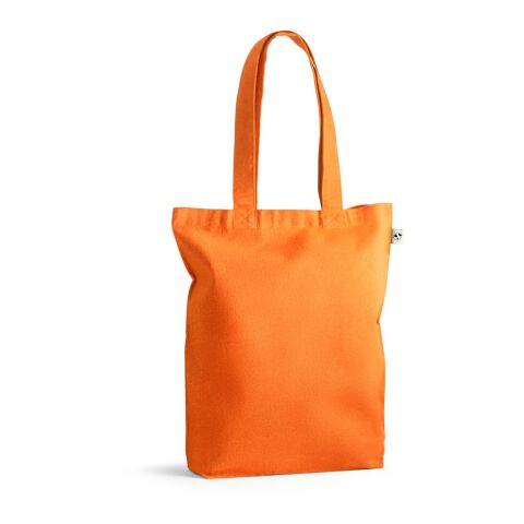 Nachhaltiger Werbeartikel MERIDA. Tragetasche (220 g/ m²) aus Baumwolle (50%), recycelter Baumwolle (30%) und polyester (20% rPET) – Orange – mit Logo