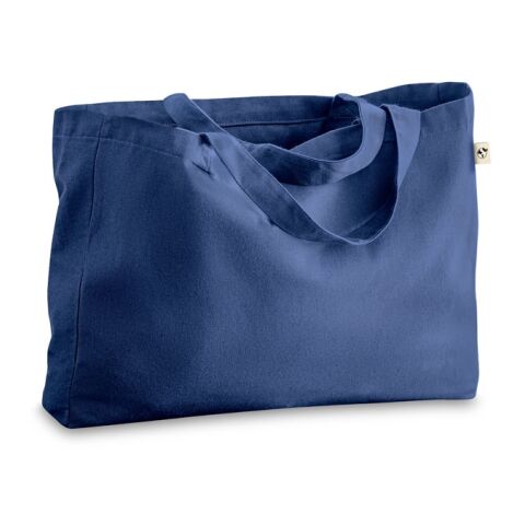 Nachhaltiger Werbeartikel CAMDEN. Tragetasche aus Baumwolle (50%), recycelter Baumwolle (30%) und polyester (20% rPET) (280 g/m²) – Blau – mit Logo