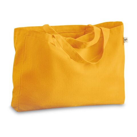 Nachhaltiger Werbeartikel CAMDEN. Tragetasche aus Baumwolle (50%), recycelter Baumwolle (30%) und polyester (20% rPET) (280 g/m²) – Gelb – mit Logo