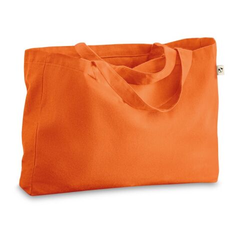 Nachhaltiger Werbeartikel CAMDEN. Tragetasche aus Baumwolle (50%), recycelter Baumwolle (30%) und polyester (20% rPET) (280 g/m²) – Orange – mit Logo