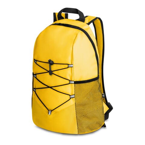 Nachhaltiger Werbeartikel TURIM. Rucksack aus 600D recyceltes Polyester – Gelb – mit Logo bedruckt