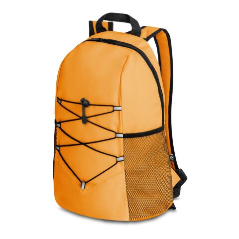 Nachhaltiger Werbeartikel TURIM. Rucksack aus 600D recyceltes Polyester – Orange – mit Logo bedruckt