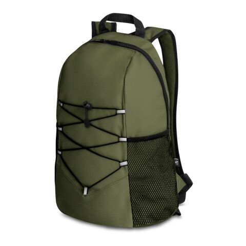 Nachhaltiger Werbeartikel TURIM. Rucksack aus 600D recyceltes Polyester – Dunkelgrün – mit Logo bedruckt