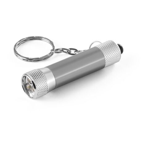 Werbeartikel LERGAN Aluminium-Schlüsselanhänger, Taschenlampe mit 3 hellen LEDs inkl. Batterien – Gewehrmetall – mit Logo bedruckt
