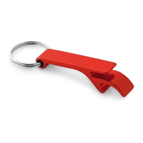 Werbeartikel BAITT. Schlüsselanhänger Aluminium mit Flaschenöffner 60x32x5mm stabiler 25mm Schlüsselring Gunmetal – Rot – mit Logo bedruckt