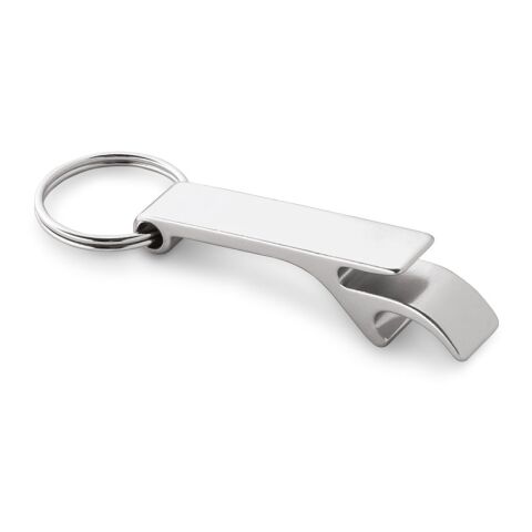 Werbeartikel BAITT. Schlüsselanhänger Aluminium mit Flaschenöffner 60x32x5mm stabiler 25mm Schlüsselring Gunmetal – Silber – mit Logo bedruckt