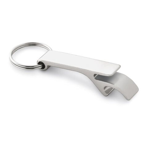 Werbeartikel BAITT. Schlüsselanhänger Aluminium mit Flaschenöffner 60x32x5mm stabiler 25mm Schlüsselring Gunmetal – Satinsilber – mit Logo bedruckt