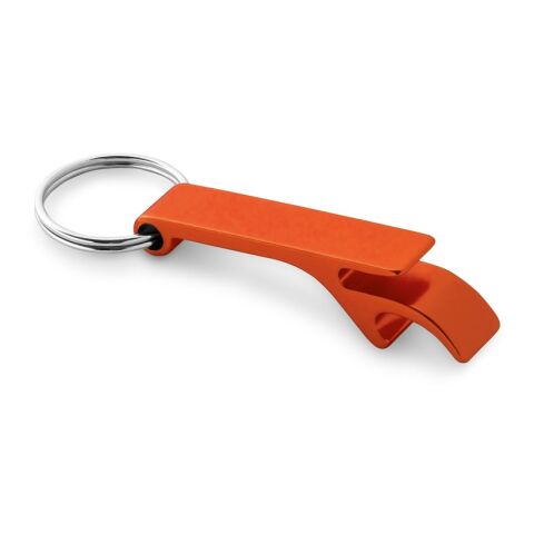 Werbeartikel BAITT. Schlüsselanhänger Aluminium mit Flaschenöffner 60x32x5mm stabiler 25mm Schlüsselring Gunmetal – Orange – mit Logo bedruckt