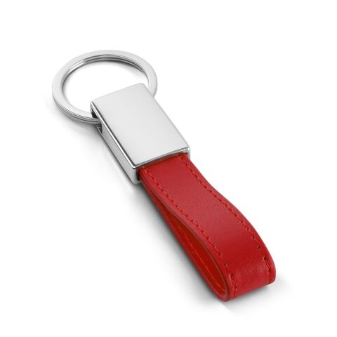 Werbeartikel Schlüsselanhänger WATOH aus Metall & PU-Leder edles Design inkl. Geschenkbox aus Kraftpapier ideal für Lasergravu – Rot – mit Logo