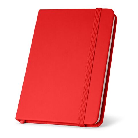 Nachhaltiger Werbeartikel CAMPUS. A5 Notizbuch mit festem Einband aus PU (35% recycelt) mit linierten Seiten aus 100 % recyceltem – Rot – mit Logo