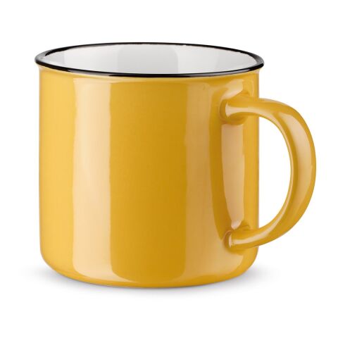 Werbeartikel 360 ml Keramik-Kaffeebecher VERNON, spülmaschinenfest & zertifiziert für 125 Waschgänge, inkl. Schachtel – Gelb – mit Logo bedruckt