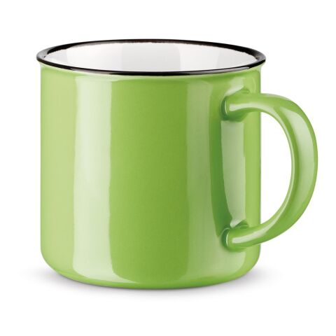 Werbeartikel 360 ml Keramik-Kaffeebecher VERNON, spülmaschinenfest & zertifiziert für 125 Waschgänge, inkl. Schachtel – Hellgrün – mit Logo bedruckt