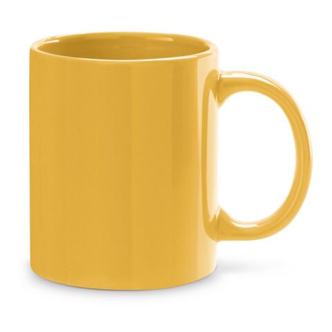 Werbeartikel BARINE 350 ml Kaffeebecher aus Keramik spülmaschinenfest nach EN12875-1 inkl. Geschenkbox – Gelb – mit Logo bedruckt