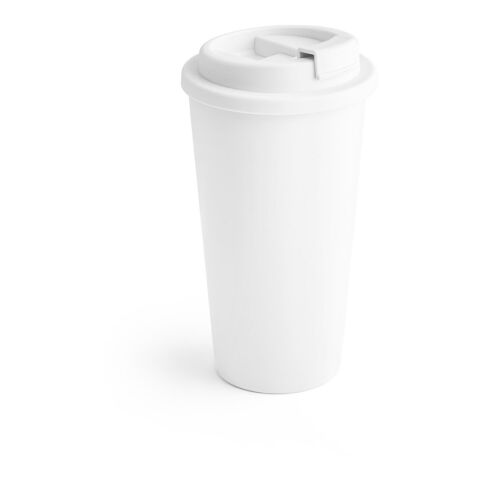 Werbeartikel CUPPARI. Reisebecher aus PP – Weiss – mit Logo bedruckt