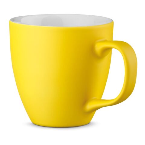 Werbeartikel PANTHONY MAT 450 ml Porzellanbecher matte Hydroglasur modernes Design Made in Europe inkl. Geschenkbox – Gelb – mit Logo bedruckt