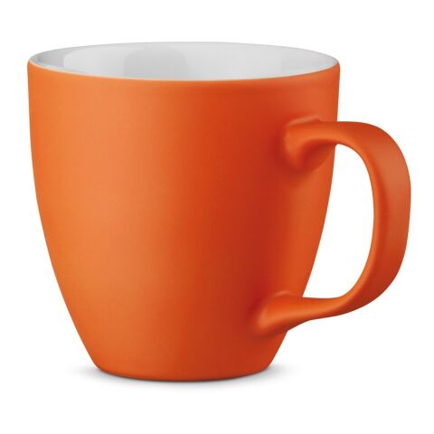 Werbeartikel PANTHONY MAT 450 ml Porzellanbecher matte Hydroglasur modernes Design Made in Europe inkl. Geschenkbox – Orange – mit Logo bedruckt