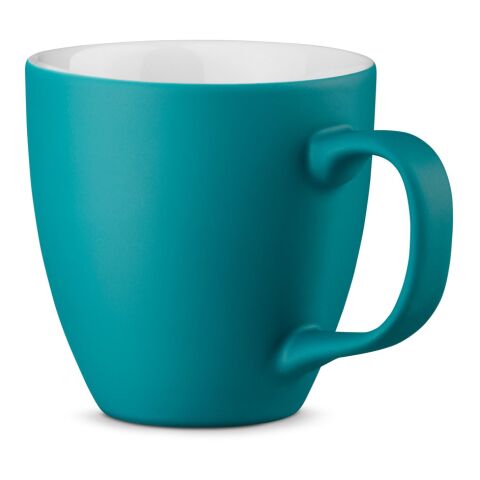 Werbeartikel PANTHONY MAT 450 ml Porzellanbecher matte Hydroglasur modernes Design Made in Europe inkl. Geschenkbox – Türkis – mit Logo bedruckt