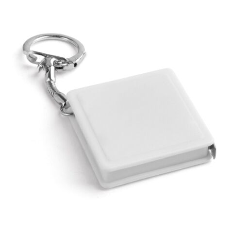 Werbeartikel Schlüsselanhänger ASHLEY mit 1 m Massband Rollmassband inkl. Karabiner ideal für Handwerk & Bau Logo-Druck – Weiss – mit Logo bedruckt