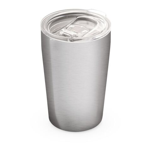 Werbeartikel SLIDER. Reisebecher (Sublimation) aus Edelstahl 380 ml – Satinsilber – mit Logo bedruckt