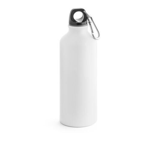 Werbeartikel COLLINA 540 ml Trinkflasche aus Aluminium federleicht mit mattem Finish & Outdoor-Karabiner – weiss – mit Logo bedruckt